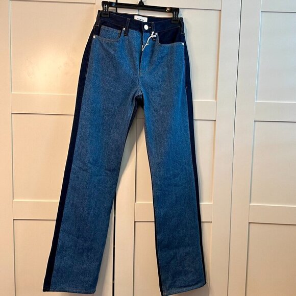 New FRAME Denim Le Contrast Jane High Rise Contrast Patchwork Jeans- Size 25 - Picture 5 of 9